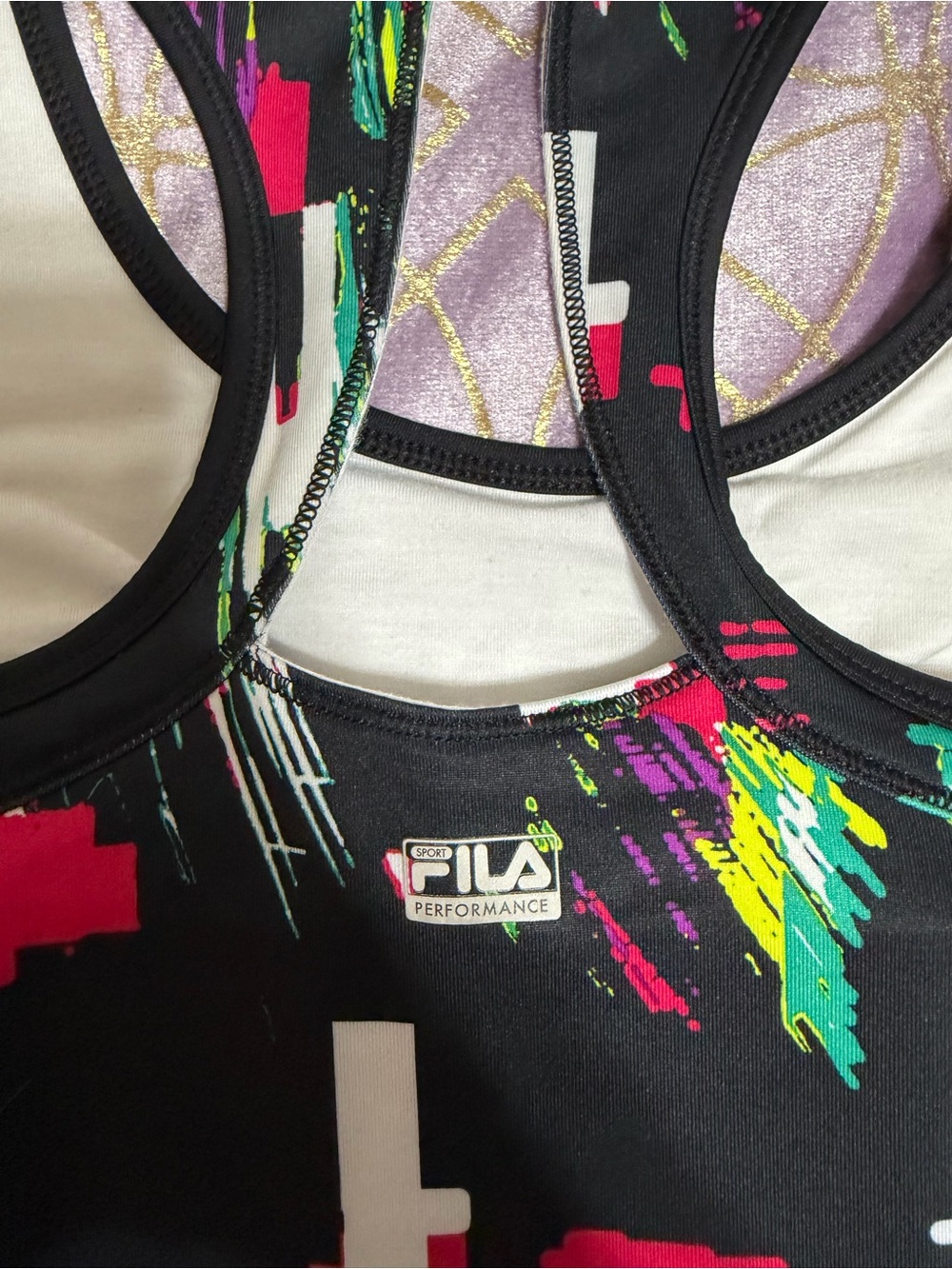 💥 WOMENS FILA Racerback Athletic Tank with Neon Abstract Print - Picture 9 of 10